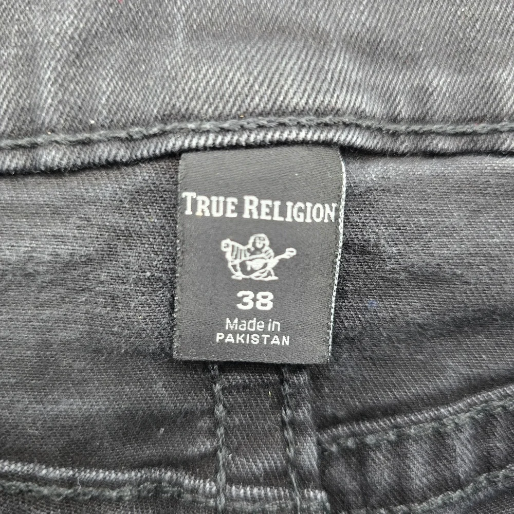 True Religion Rocco Mens 38 Relaxed Skinny Jeans Black Faded Flap Pocket AE141
